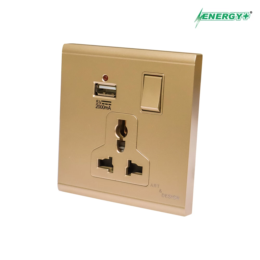 A&D 16A Multi socket with switch and USB charger 2A BK/GD